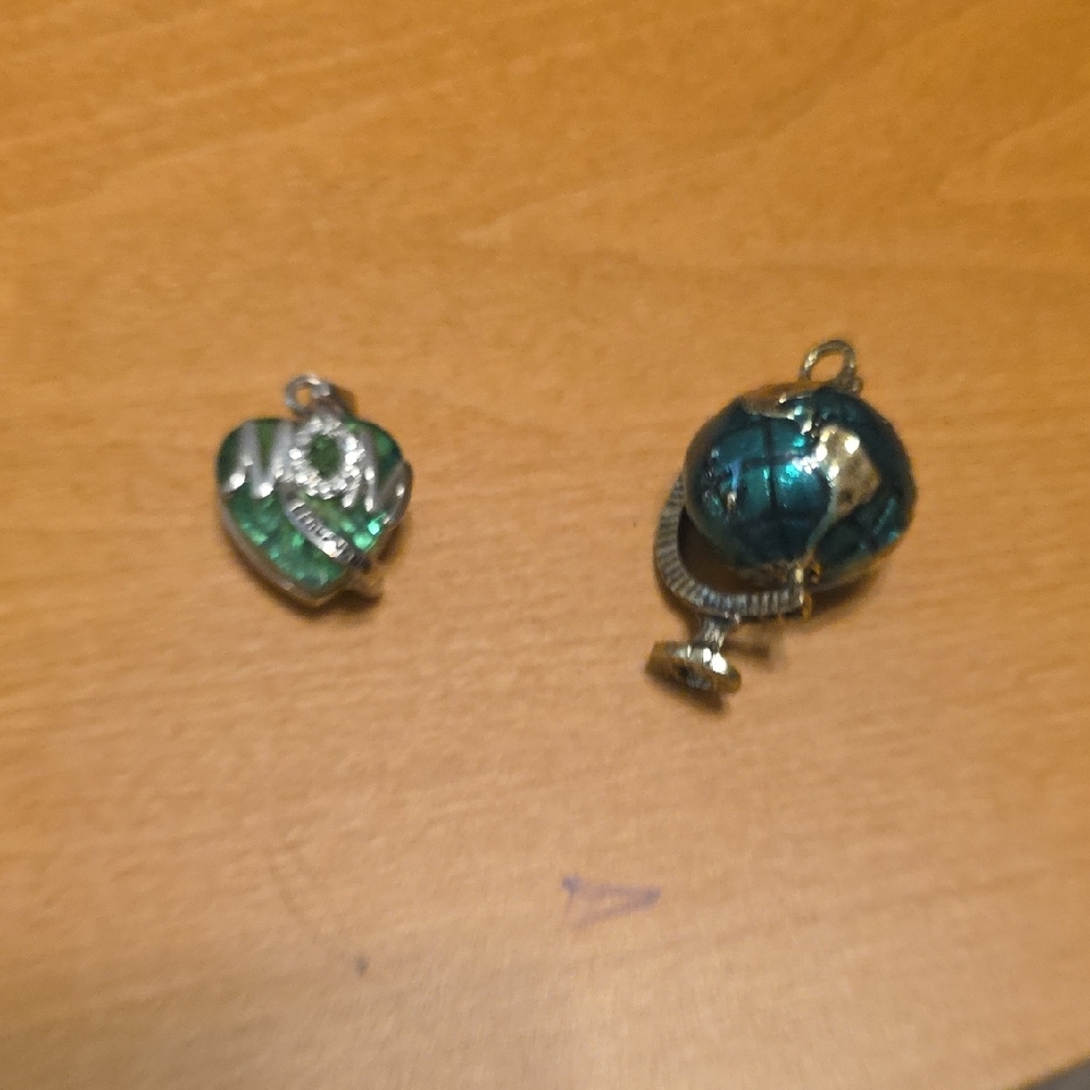 Silver and Blue Globe and Heart Charms